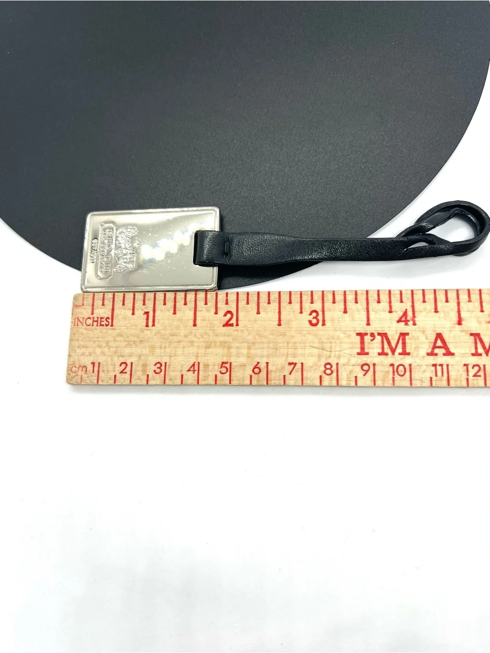 Coach Leatherware Metal Bag Hang Tag Silver Black Leather Key Fob Charm